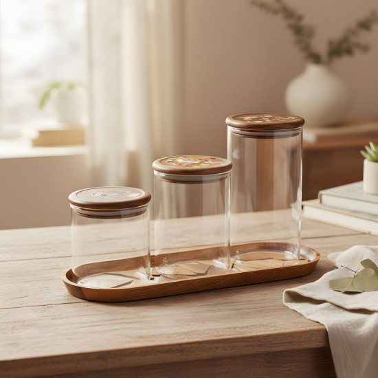 Glass Spice Jar Set - 3 Pcs	